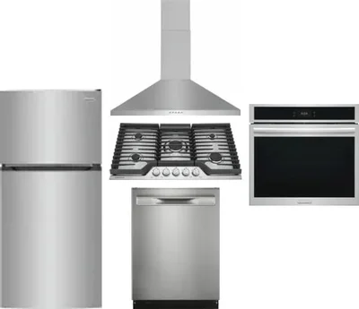 5 Piece Package Includes Refrigerator, Cooktop, Wall Oven, Hood And Dishwasher