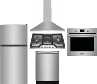 5 Piece Package Includes Refrigerator, Cooktop, Wall Oven, Hood And Dishwasher
