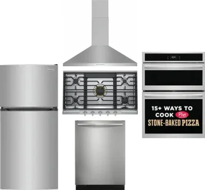 5 Piece Package Includes Refrigerator, Cooktop, Wall Oven, Hood And Dishwasher