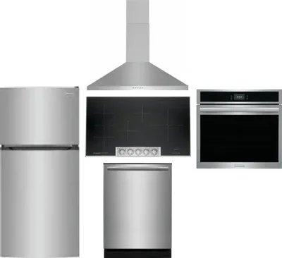 5 Piece Package Includes Refrigerator, Cooktop, Wall Oven, Hood And Dishwasher