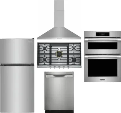 5 Piece Package Includes Refrigerator, Cooktop, Wall Oven, Hood And Dishwasher