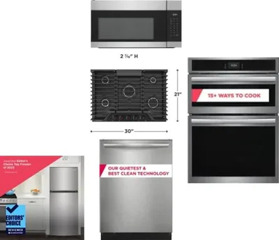 5 Piece Package Includes Refrigerator, Cooktop, Wall Oven, Microwave And Dishwasher