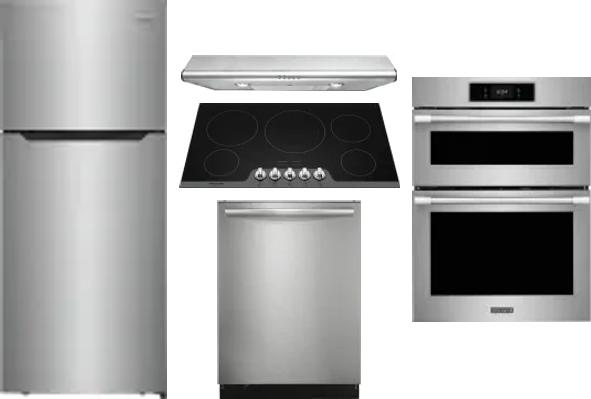 5 Piece Package Includes Refrigerator, Cooktop, Wall Oven, Hood And Dishwasher