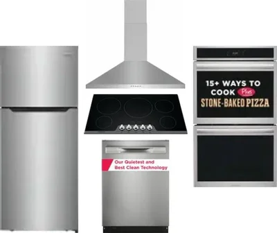 5 Piece Package Includes Refrigerator, Cooktop, Wall Oven, Hood And Dishwasher