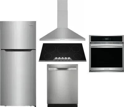 5 Piece Package Includes Refrigerator, Cooktop, Wall Oven, Hood And Dishwasher