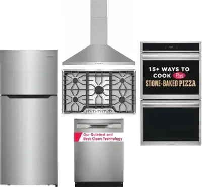 5 Piece Package Includes Refrigerator, Cooktop, Wall Oven, Hood And Dishwasher