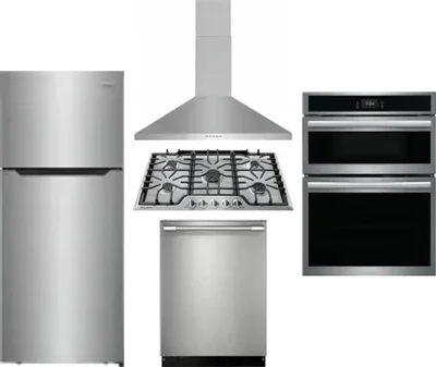 5 Piece Package Includes Refrigerator, Cooktop, Wall Oven, Hood And Dishwasher