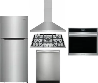 5 Piece Package Includes Refrigerator, Cooktop, Wall Oven, Hood And Dishwasher