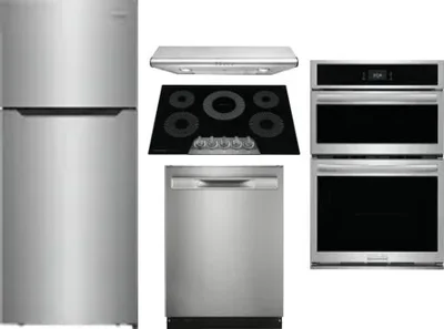 5 Piece Package Includes Refrigerator, Cooktop, Wall Oven, Hood And Dishwasher