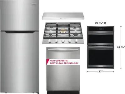 5 Piece Package Includes Refrigerator, Cooktop, Wall Oven, Hood And Dishwasher