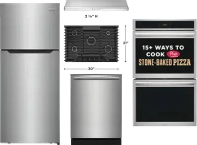 5 Piece Package Includes Refrigerator, Cooktop, Wall Oven, Hood And Dishwasher