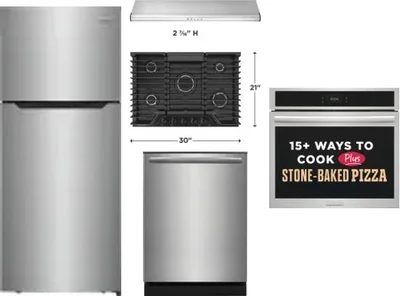 5 Piece Package Includes Refrigerator, Cooktop, Wall Oven, Hood And Dishwasher