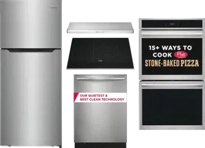 5 Piece Package Includes Refrigerator, Cooktop, Wall Oven, Hood And Dishwasher