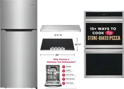 5 Piece Package Includes Refrigerator, Cooktop, Wall Oven, Hood And Dishwasher