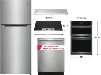 5 Piece Package Includes Refrigerator, Cooktop, Wall Oven, Hood And Dishwasher