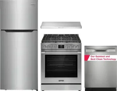 4 Piece Package Includes Refrigerator, Range, Hood And Dishwasher
