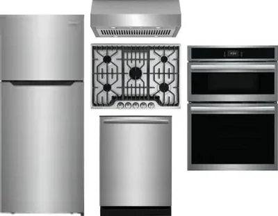 5 Piece Package Includes Refrigerator, Cooktop, Wall Oven, Hood And Dishwasher