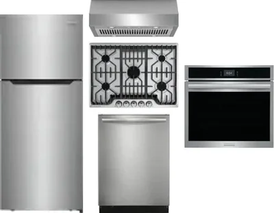 5 Piece Package Includes Refrigerator, Cooktop, Wall Oven, Hood And Dishwasher