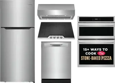 5 Piece Package Includes Refrigerator, Cooktop, Wall Oven, Hood And Dishwasher