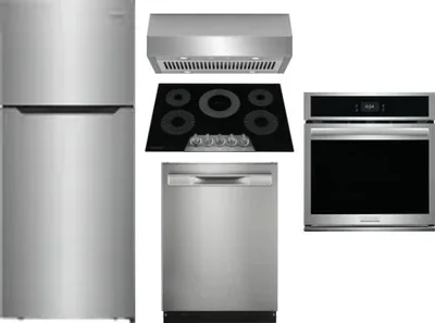 5 Piece Package Includes Refrigerator, Cooktop, Wall Oven, Hood And Dishwasher