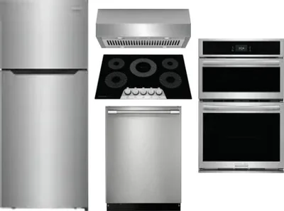 5 Piece Package Includes Refrigerator, Cooktop, Wall Oven, Hood And Dishwasher