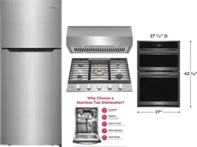 5 Piece Package Includes Refrigerator, Cooktop, Wall Oven, Hood And Dishwasher