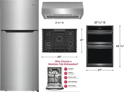 5 Piece Package Includes Refrigerator, Cooktop, Wall Oven, Hood And Dishwasher