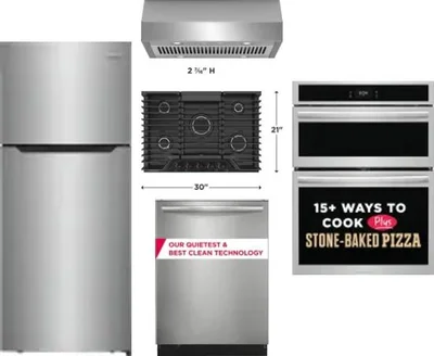 5 Piece Package Includes Refrigerator, Cooktop, Wall Oven, Hood And Dishwasher