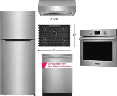 5 Piece Package Includes Refrigerator, Cooktop, Wall Oven, Hood And Dishwasher