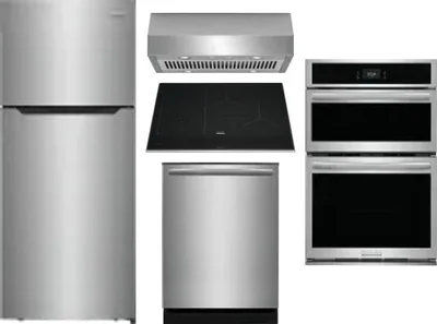 5 Piece Package Includes Refrigerator, Cooktop, Wall Oven, Hood And Dishwasher