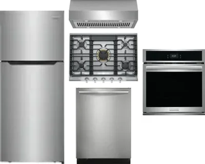 5 Piece Package Includes Refrigerator, Cooktop, Wall Oven, Hood And Dishwasher