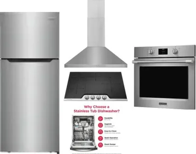 5 Piece Package Includes Refrigerator, Cooktop, Wall Oven, Hood And Dishwasher