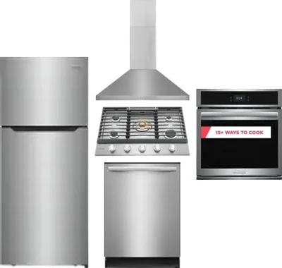 5 Piece Package Includes Refrigerator, Cooktop, Wall Oven, Hood And Dishwasher