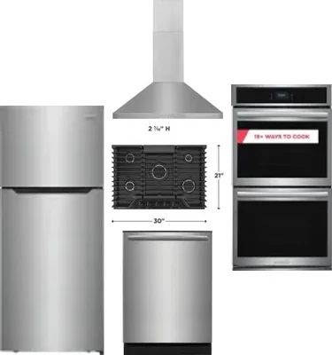 5 Piece Package Includes Refrigerator, Cooktop, Wall Oven, Hood And Dishwasher
