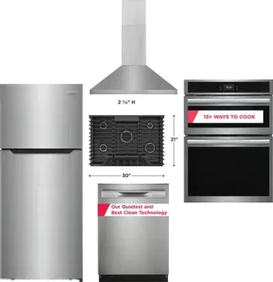 5 Piece Package Includes Refrigerator, Cooktop, Wall Oven, Hood And Dishwasher