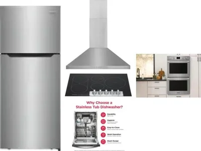 5 Piece Package Includes Refrigerator, Cooktop, Wall Oven, Hood And Dishwasher