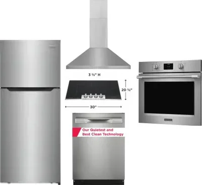 5 Piece Package Includes Refrigerator, Cooktop, Wall Oven, Hood And Dishwasher