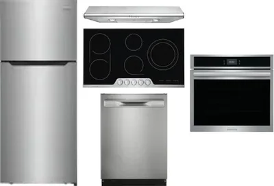 5 Piece Package Includes Refrigerator, Cooktop, Wall Oven, Hood And Dishwasher