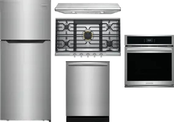 5 Piece Package Includes Refrigerator, Cooktop, Wall Oven, Hood And Dishwasher