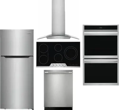5 Piece Package Includes Refrigerator, Cooktop, Wall Oven, Hood And Dishwasher