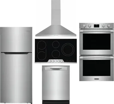5 Piece Package Includes Refrigerator, Cooktop, Wall Oven, Hood And Dishwasher