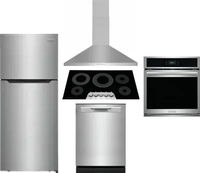 5 Piece Package Includes Refrigerator, Cooktop, Wall Oven, Hood And Dishwasher
