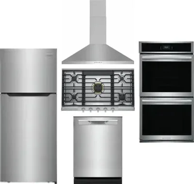 5 Piece Package Includes Refrigerator, Cooktop, Wall Oven, Hood And Dishwasher