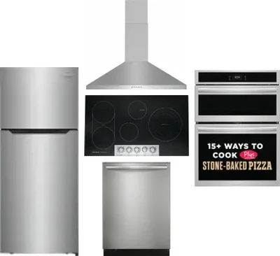 5 Piece Package Includes Refrigerator, Cooktop, Wall Oven, Hood And Dishwasher