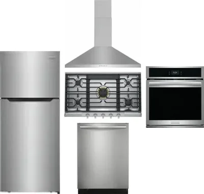 5 Piece Package Includes Refrigerator, Cooktop, Wall Oven, Hood And Dishwasher