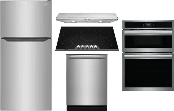 5 Piece Package Includes Refrigerator, Cooktop, Wall Oven, Hood And Dishwasher