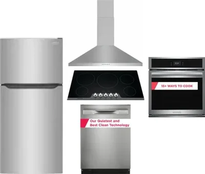 5 Piece Package Includes Refrigerator, Cooktop, Wall Oven, Hood And Dishwasher