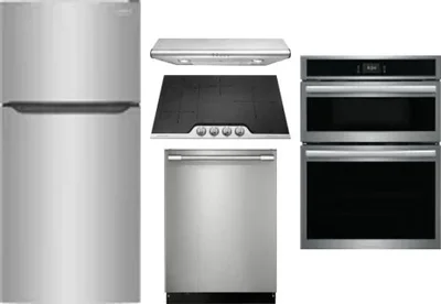 5 Piece Package Includes Refrigerator, Cooktop, Wall Oven, Hood And Dishwasher