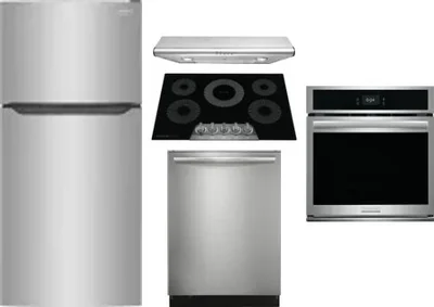 5 Piece Package Includes Refrigerator, Cooktop, Wall Oven, Hood And Dishwasher