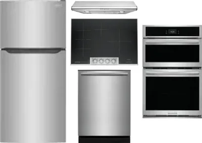 5 Piece Package Includes Refrigerator, Cooktop, Wall Oven, Hood And Dishwasher